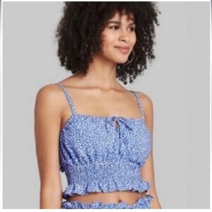 Blue Floral Cropped Top Spagetti Strap Wild Fable Medium